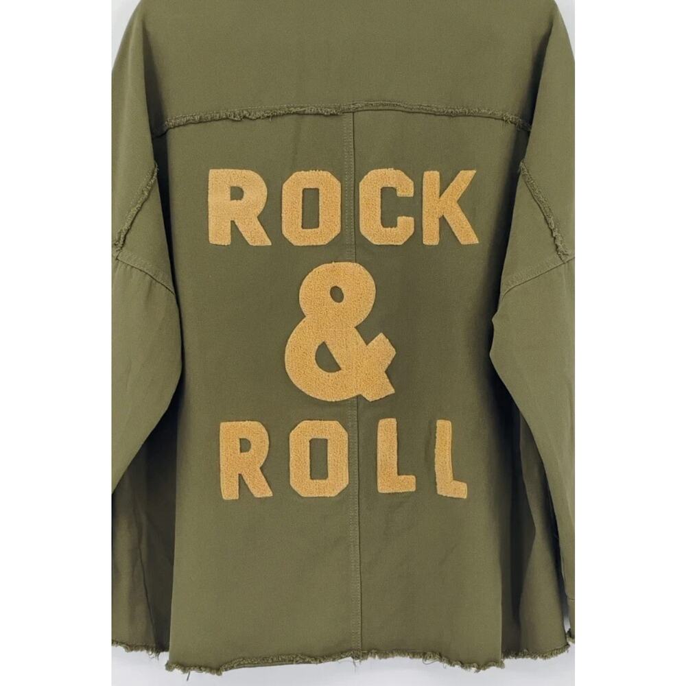 Davi & Dani Women’s Olive Green “Rock & Roll” Frayed Utility Jacket. Sz L  NEW - Picture 4 of 13